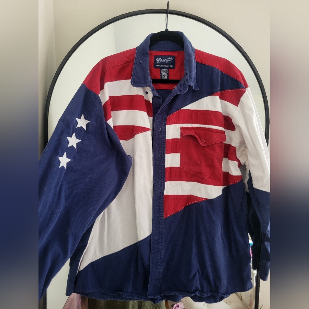 Vintage Wrangler American Flag Buttondown Denim Shacket